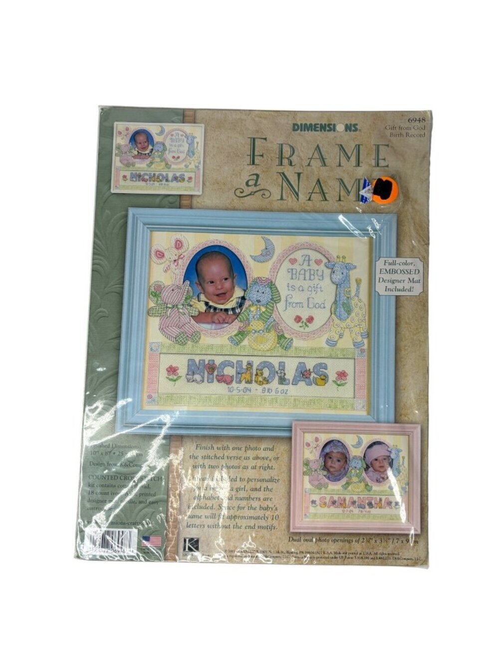 Vintage Dimensions Frame Name Baby Gift Birth Cross Stitch Kit Boy Girl 6948 New